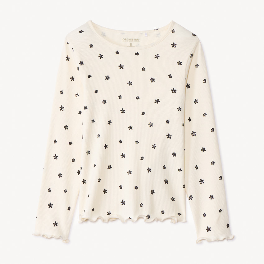 T-shirt manches longues côtelé à imprimé fleurs pour fille