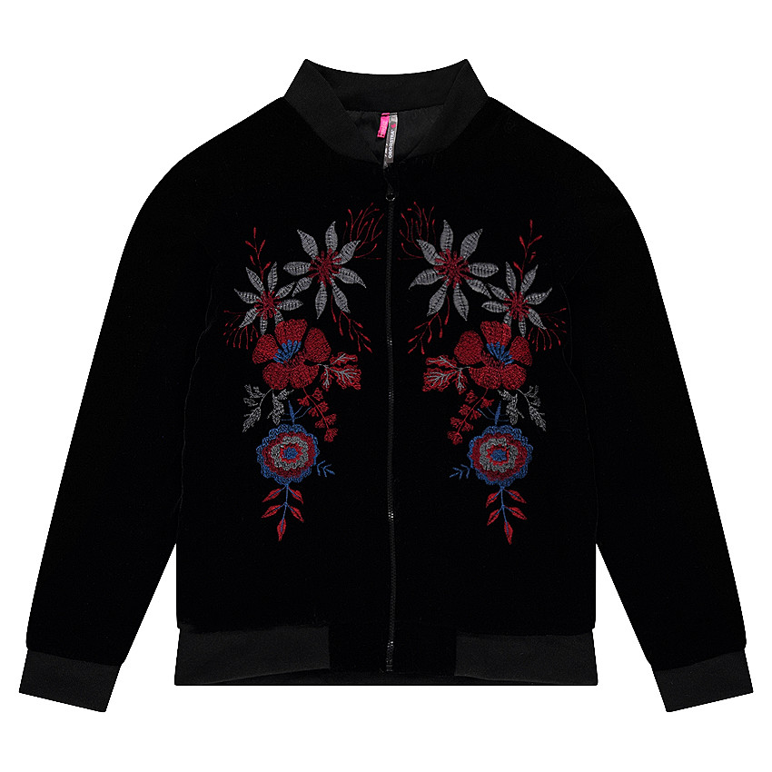 Junior - Bombers en panne de velours avec fleurs brodées 