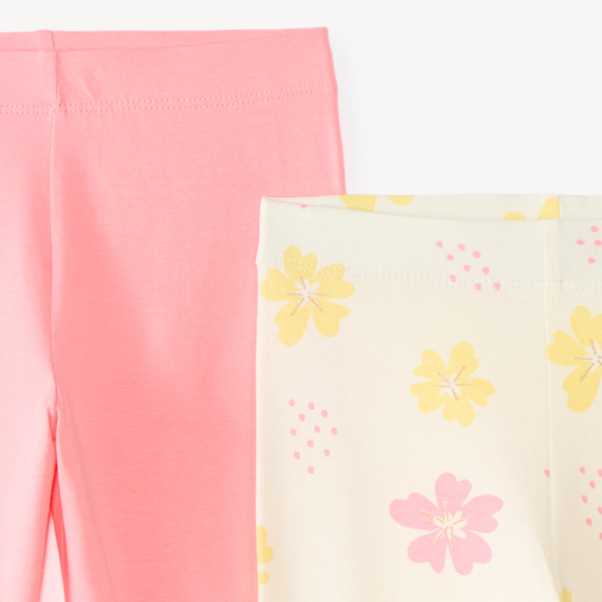 Lot de 2 leggings en jersey uni et motifs fantaisie pour fille 