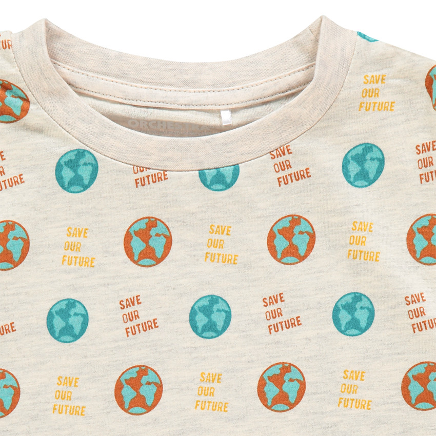 T-shirt manches courtes imprimé planètes et messages all-over Main T-shirt manches courtes imprimé planètes et messages all-over