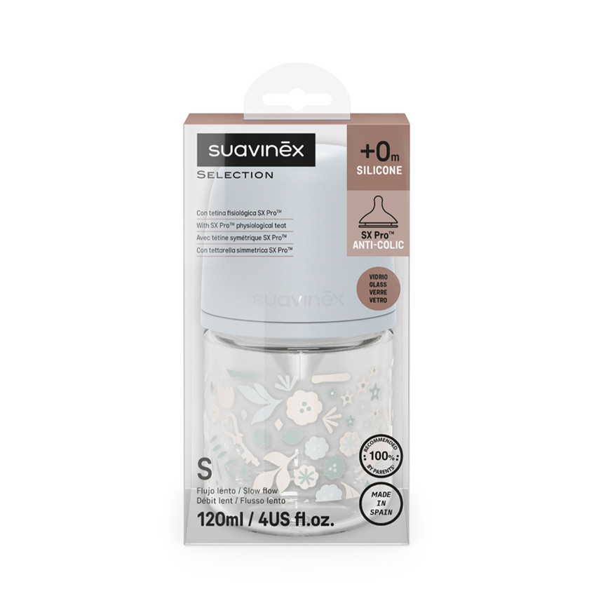 Biberon en verre avec tétine SX Pro S 120ML Wonderland Bleu 