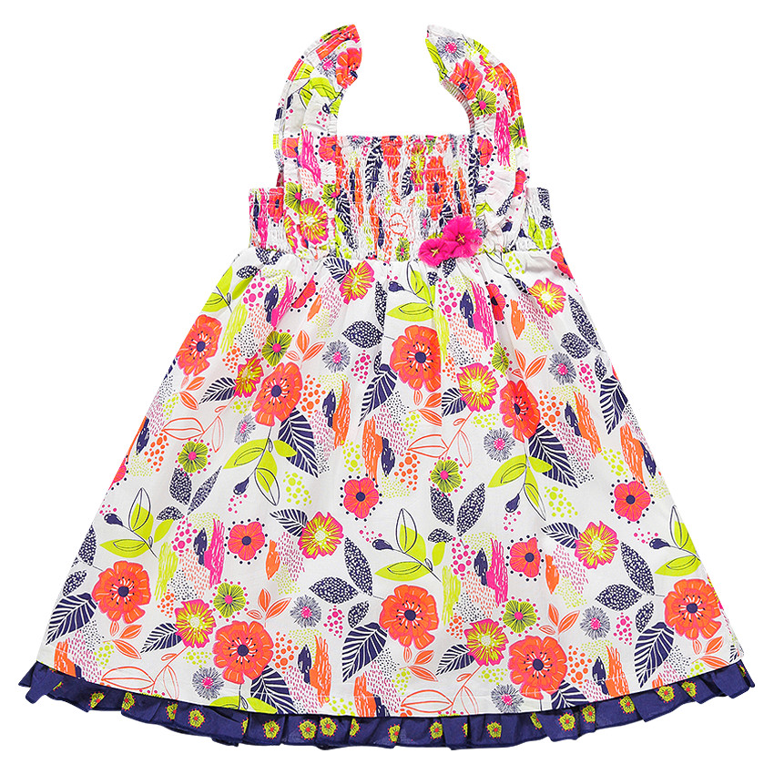 Robe sans manches à smocks et imprimé fleuri 