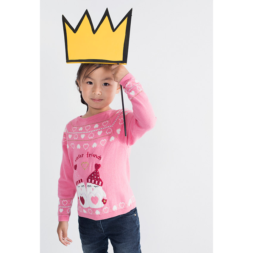 Pull de Noël en tricot avec coeurs en jacquard et pingouins brodés 