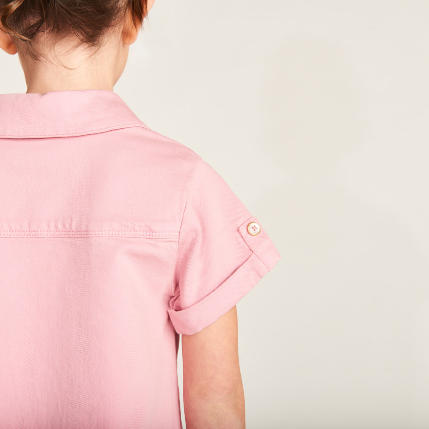 Robe chemise manches courtes en jean uni pour fille 