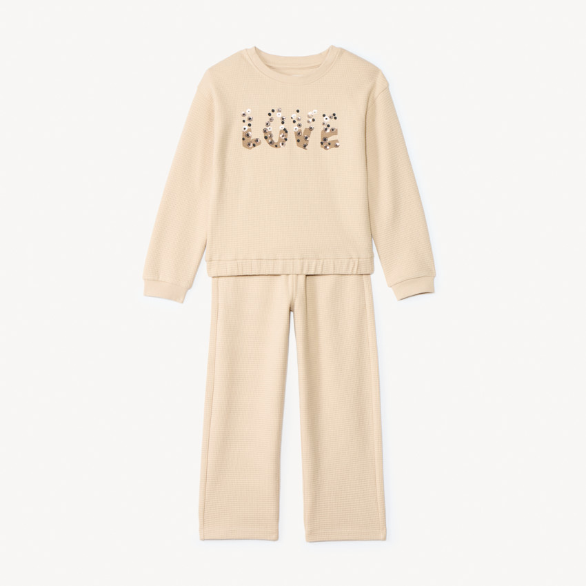 Ensemble jogging en nid d'abeille avec sequins pour fille