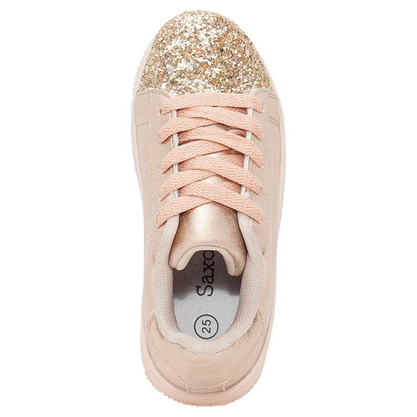 Baskets basses à lacets et paillettes - rose poudré - du 24 au 27 