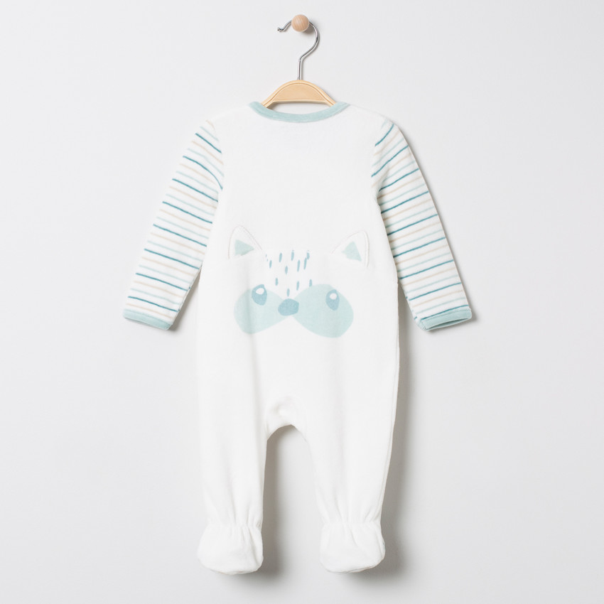 Dors-bien en velours à manches rayées print chat 