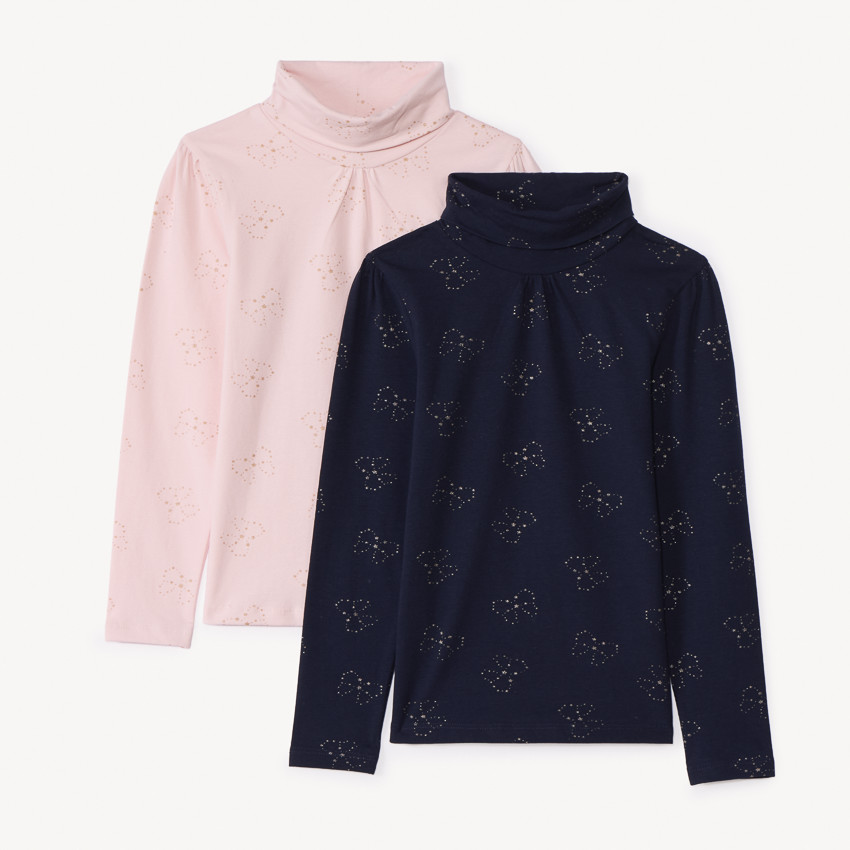 Lot de 2 Sous-pulls à col roulés fantaisie pour fille - Bleu