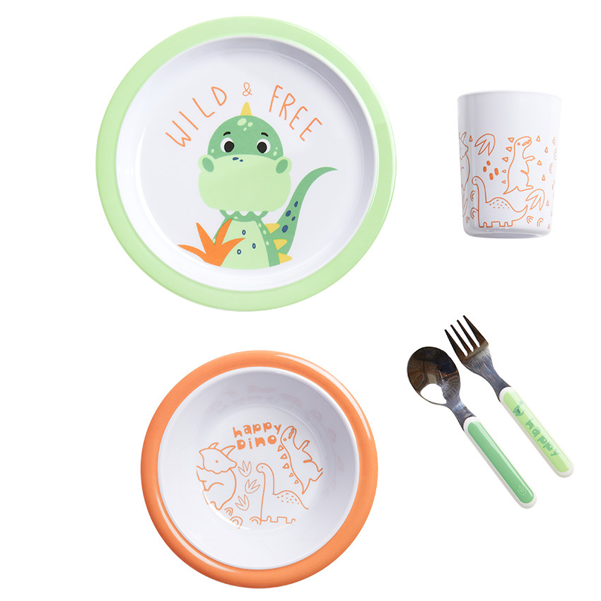 Coffret repas 5 pièces en mélamine Happy dino 