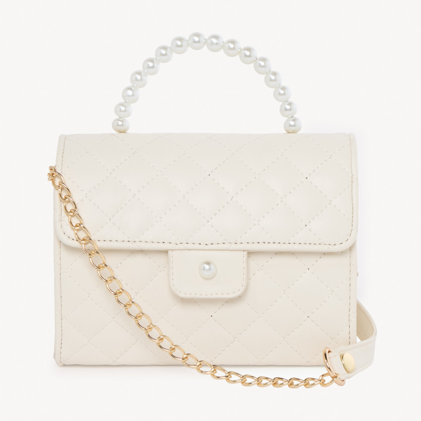 Sac bandoulière effet cuir matelassé à perles pour fille 