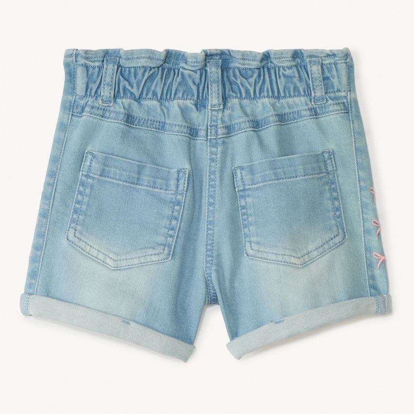 Short en jean taille élastique broderie nœuds pour fille 