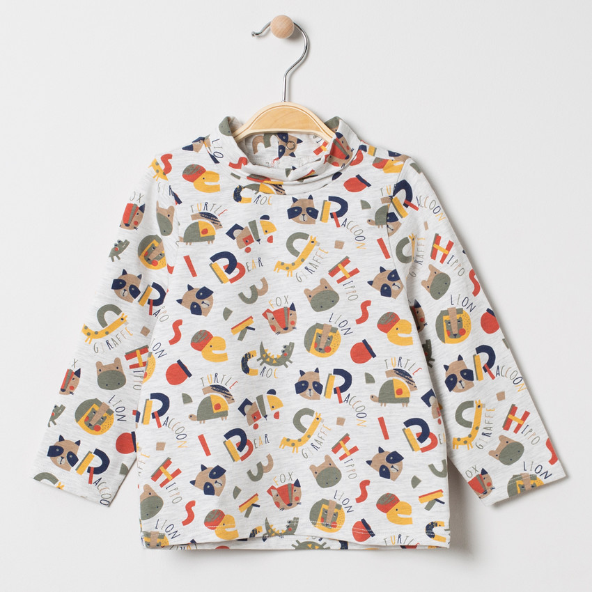 Sous-pull col cheminée imprimé lettres et animaux all-over 