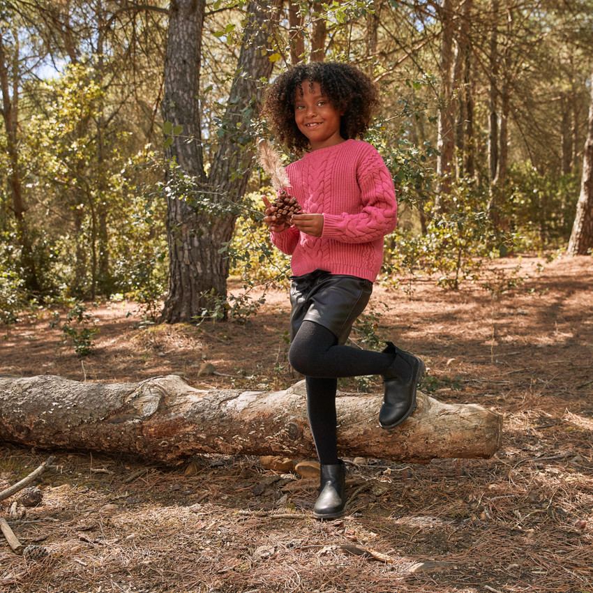 Pull oversize en tricot torsadé uni pour fille 