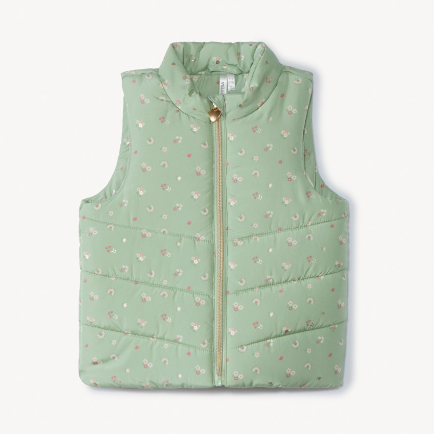 Doudoune sans manches en toile imprimée fleuri pour bébé fille 