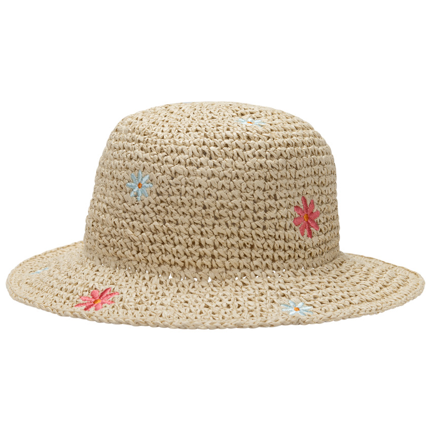 Chapeau en paille tressée avec fleurs brodées pour fille 