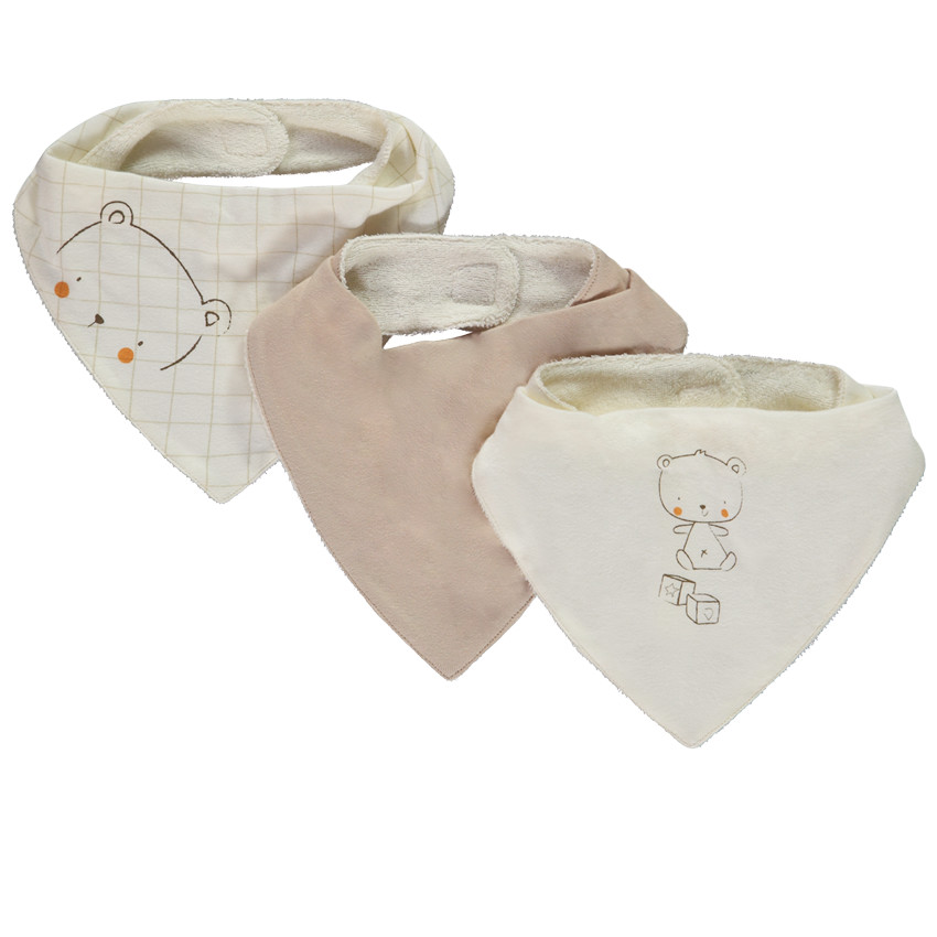 Lot de 3 bavoirs bandana ourson pour bébé 