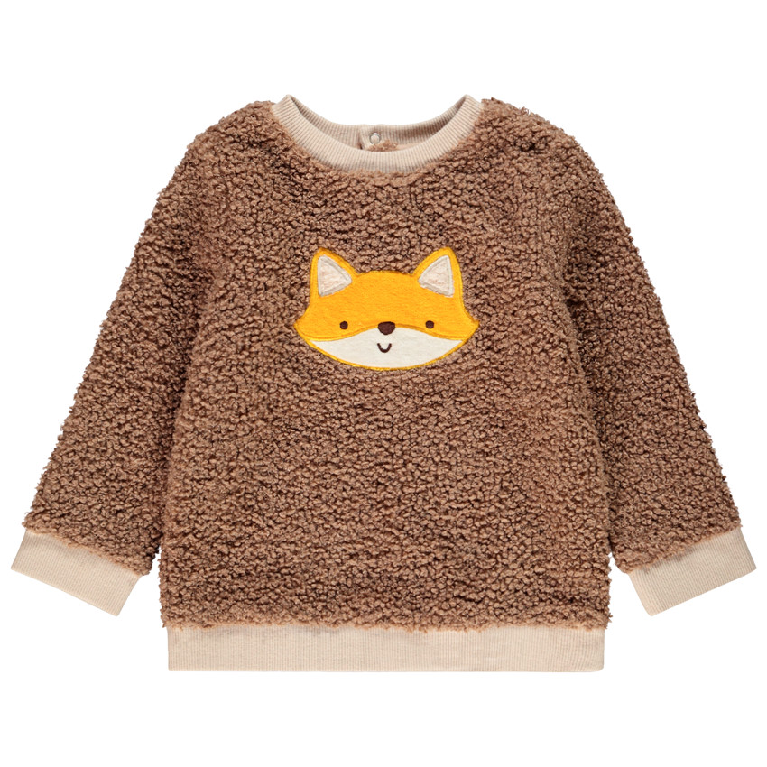 Sweat en bouclette patch renard en velours pour bébé garçon 