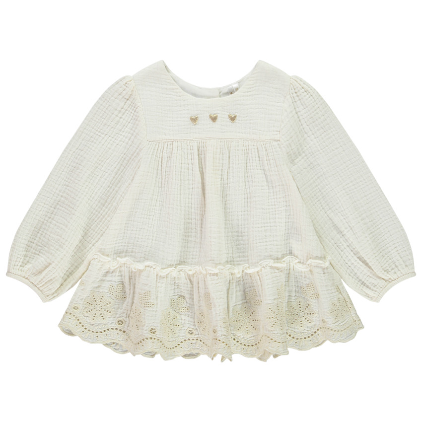 Tunique manches longues en tetra brodé pour bébé fille