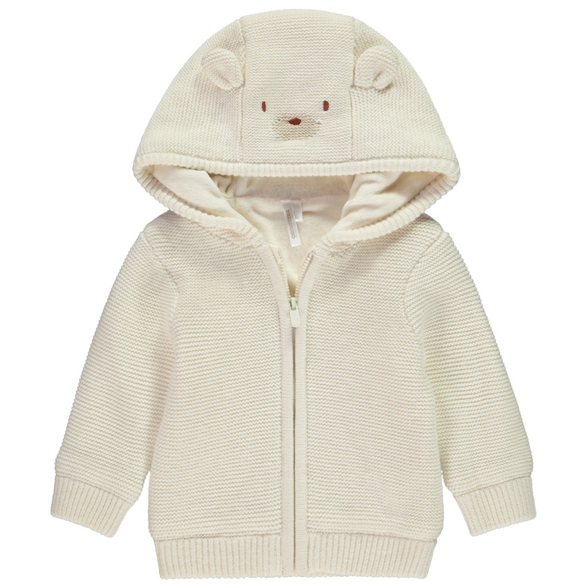 Gilet tricot à capuche ludique ourson pour bébé
