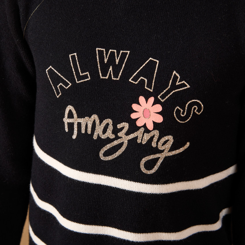 Robe manches longues en tricot avec print pailleté et rayures pour fille 
