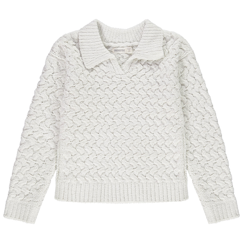 Pull en tricot fantaisie avec col polo pour fille 
