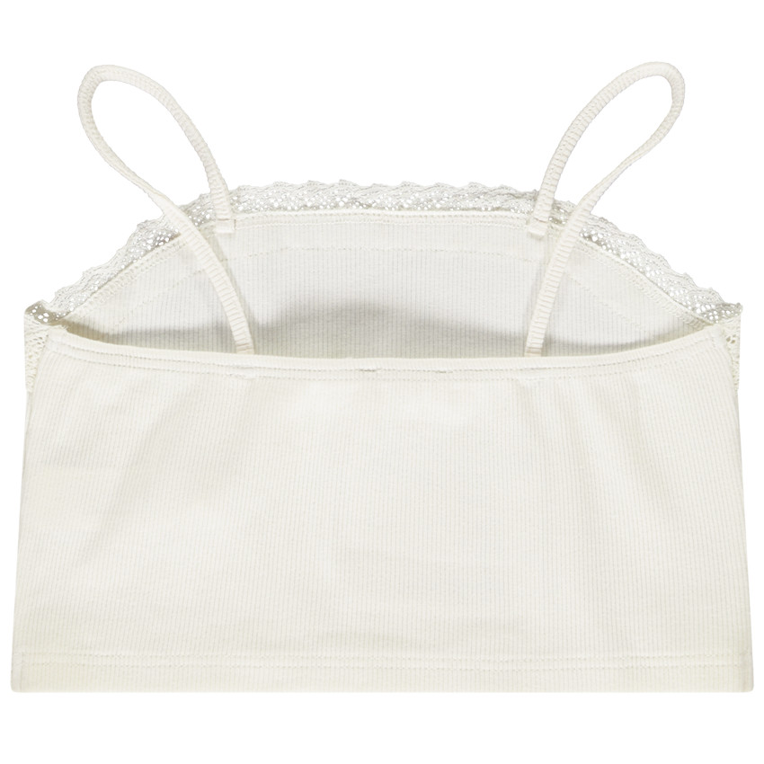 Crop top côtelé à bretelles fines et dentelle pour fille 