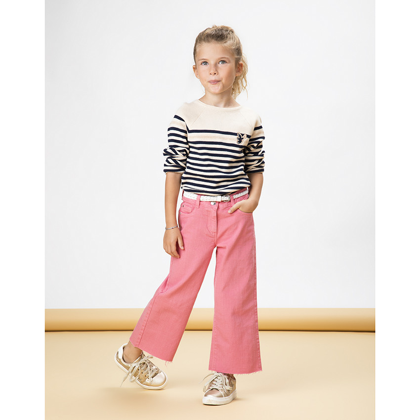 Jean flare uni avec ceinture tressée pour fille 