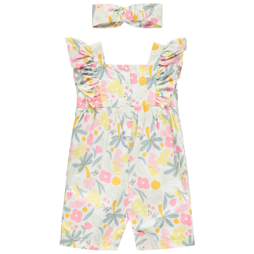 Combishort imprimé jungle + bandeau pour bébé fille 