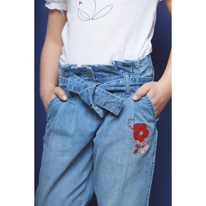 T-shirt manches courtes patch fleur brodé pour fille 