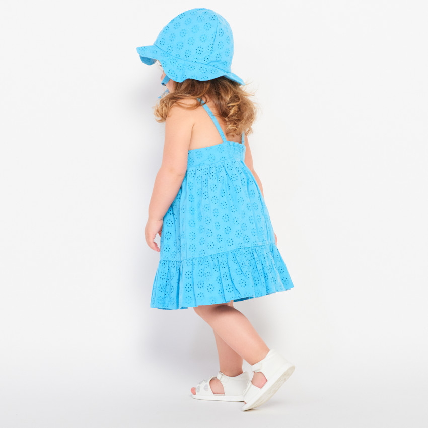 Ensemble robe + charlotte en broderie anglaise unie pour bébé fille 