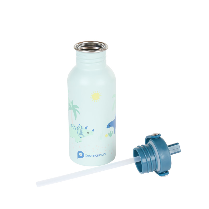 Gourde en inox avec paille Dino Rigolo - 500 ml 