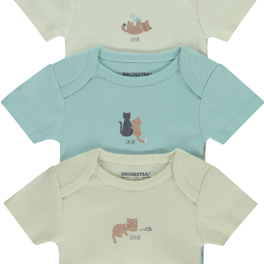 Lot de 7 bodies manches courtes print chat pour bébé 