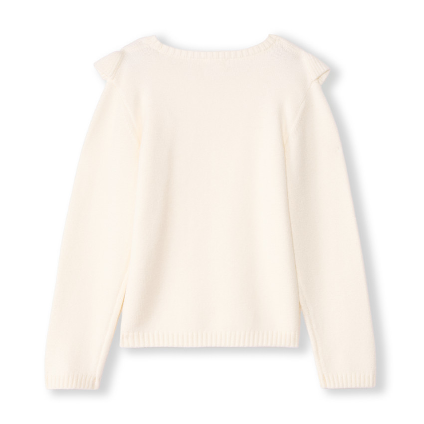 Pull à manches longues en tricot fantaisie avec volants et torsades pour fille 