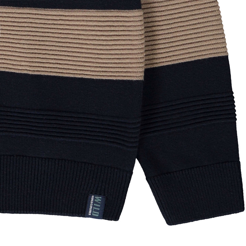 Pull rayé col châle en tricot fantaisie pour garçon 