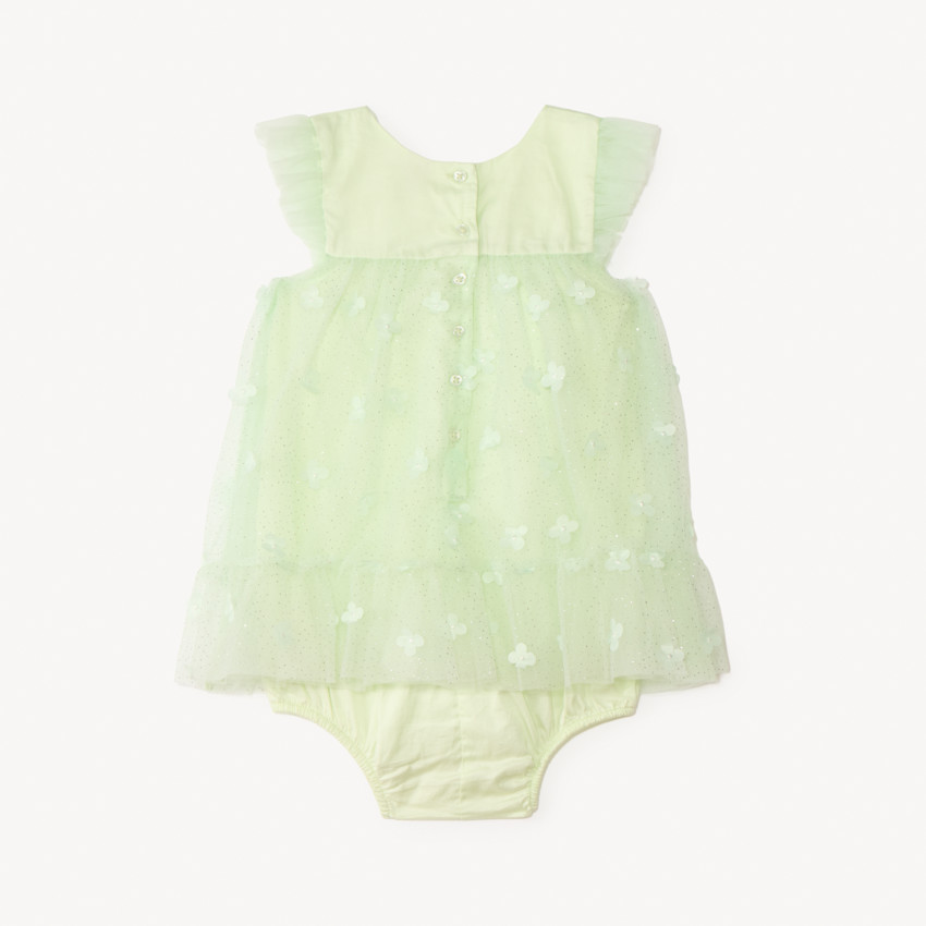 Robe en tulle avec fleurs 3D + bandeau avec nœud en tulle pour bébé fille 