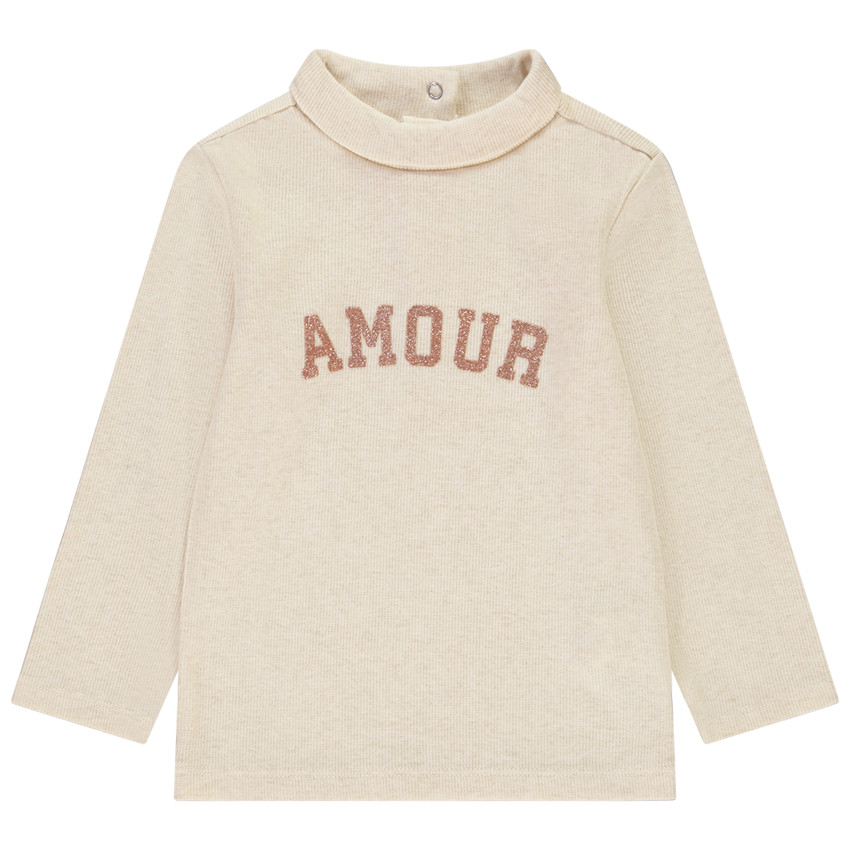 Sous pull en maille cote a col montant et ecriture pailletee pour bebe fille Orchestra
