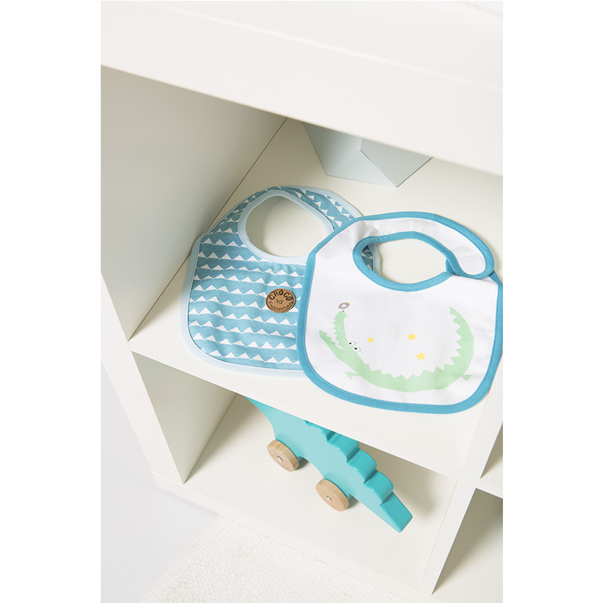 Lot de 2 bavoirs en jersey imprimé/print croco 