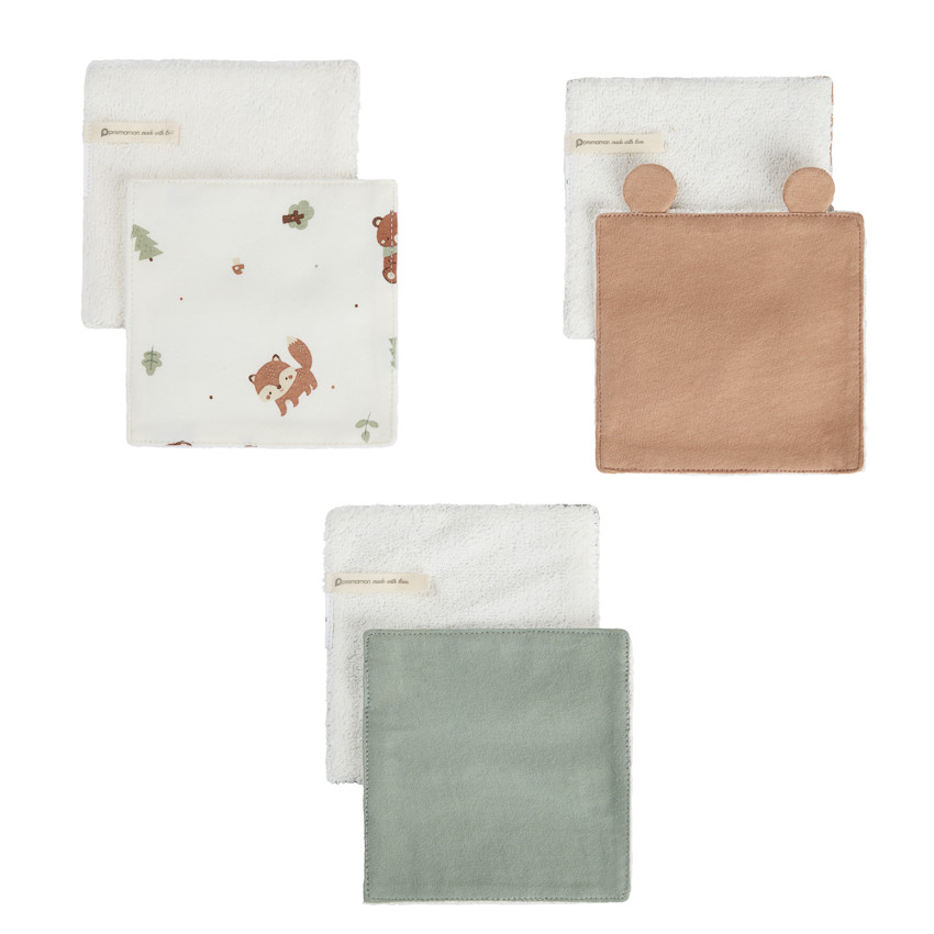 Lot de 6 lingettes lavables 12 x 12 cm en coton Roi des Forêts 