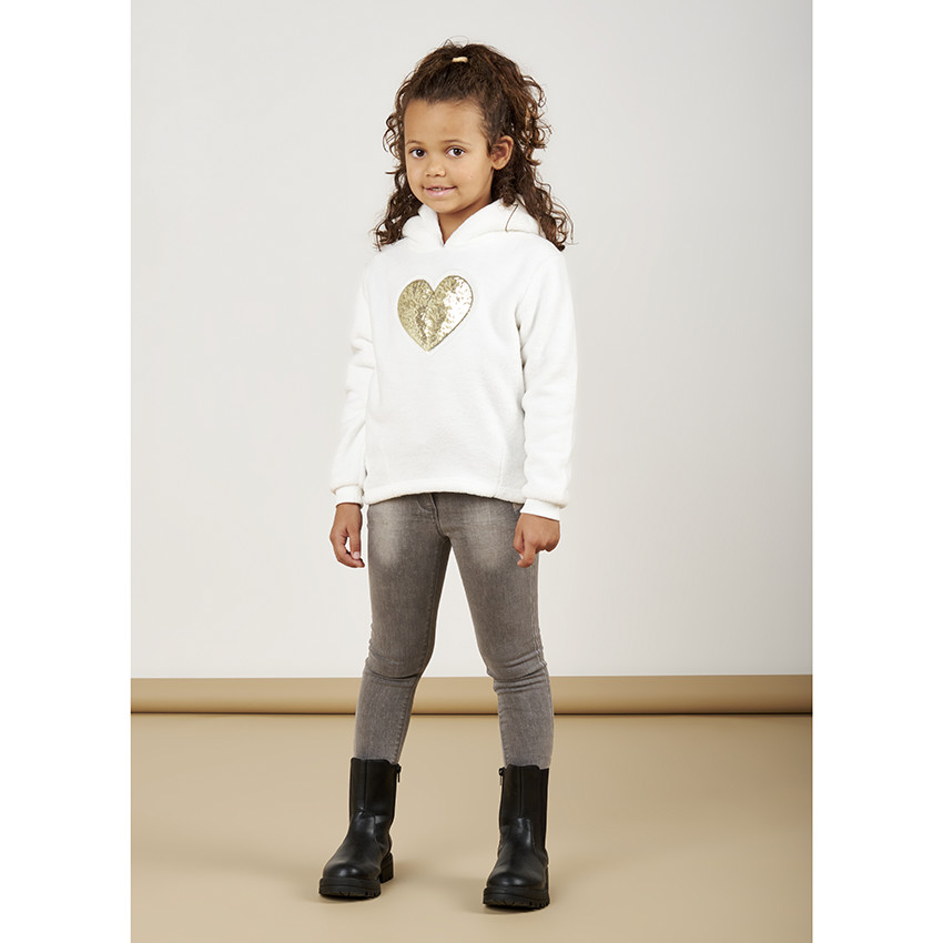 Sweat polaire avec coeur en sequins pour fille  