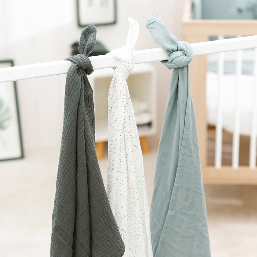 Set de 3 langes 65x65 cm Luna & Axel - Vert/Blanc  