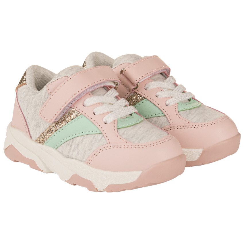 Baskets de sport gris chiné à lacets et velcro pour bébé fille 