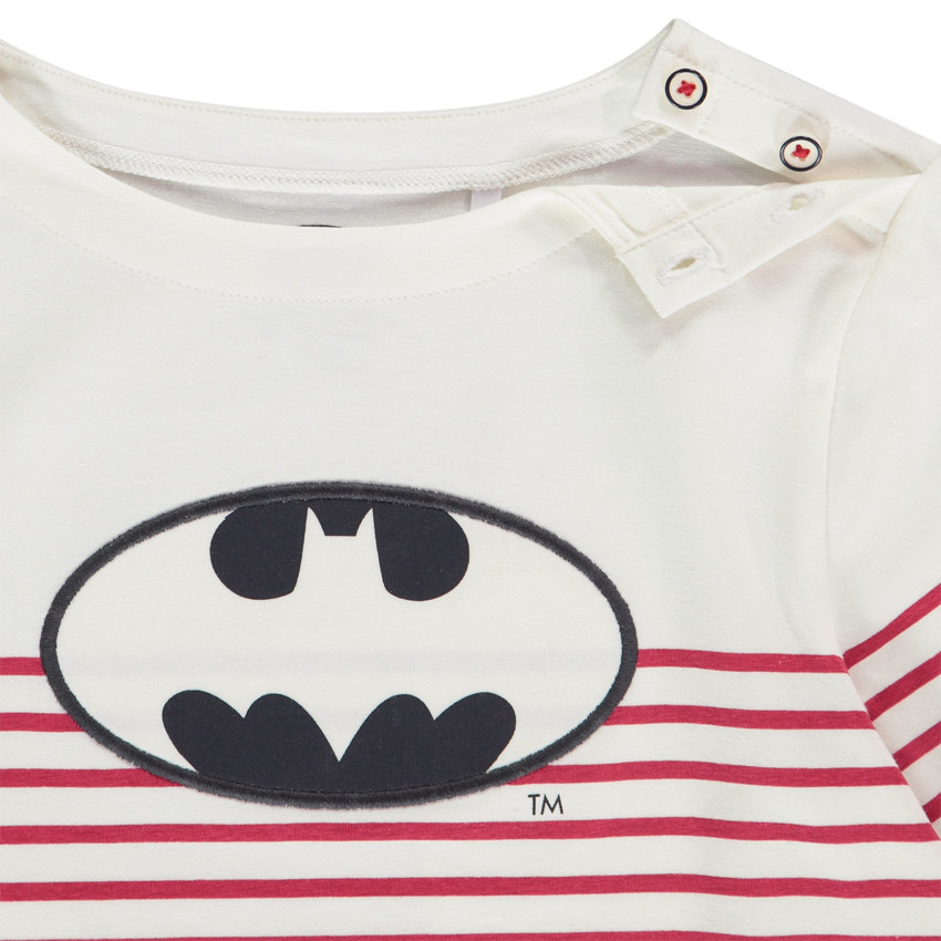 T-shirt manches longues en jersey style marinière avec patch Batman pour garçon 