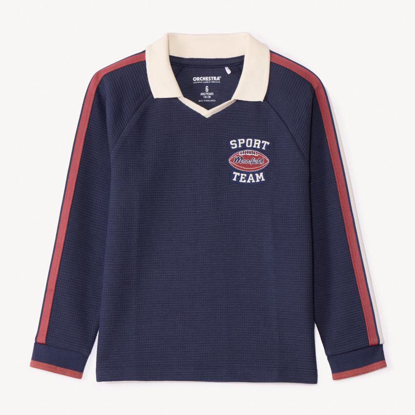 Polo manches longues avec badge fantaisie pour garçon