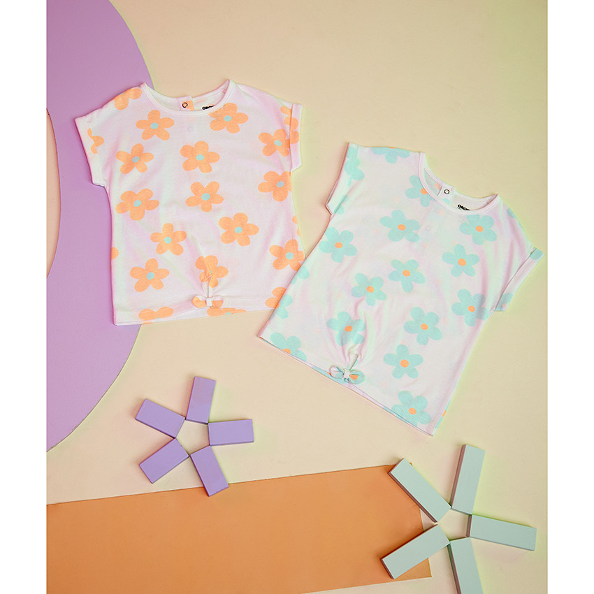 T-shirt manches courtes effet noué imprimé fleurs pour bébé fille 