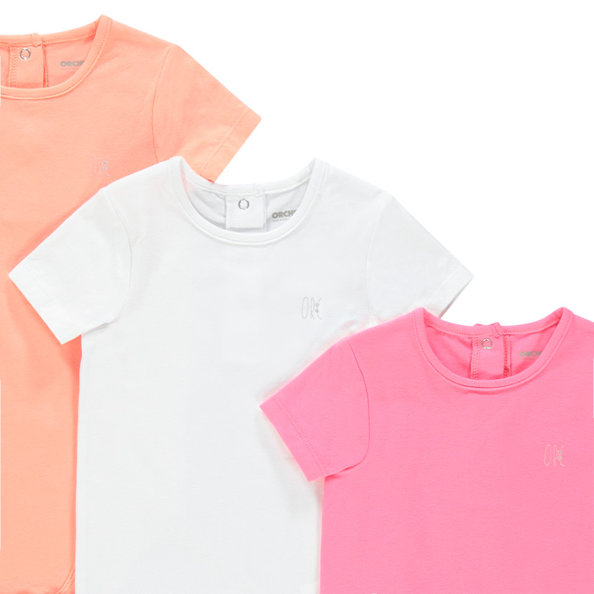 Lot de 3 bodies manches courtes unis pour bébé fille 