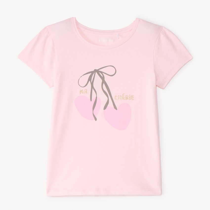 T-shirt manches courtes print fantaisie pailletées pour fille 
