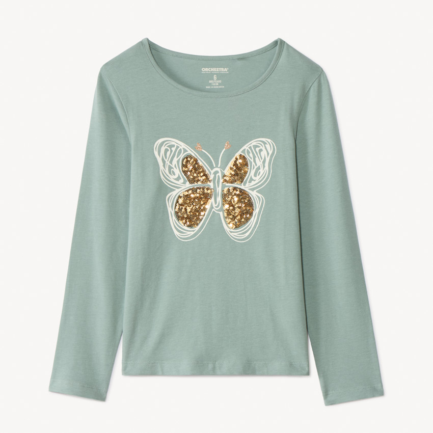 T-shirt manches longues avec sequins fantaisie pour fille