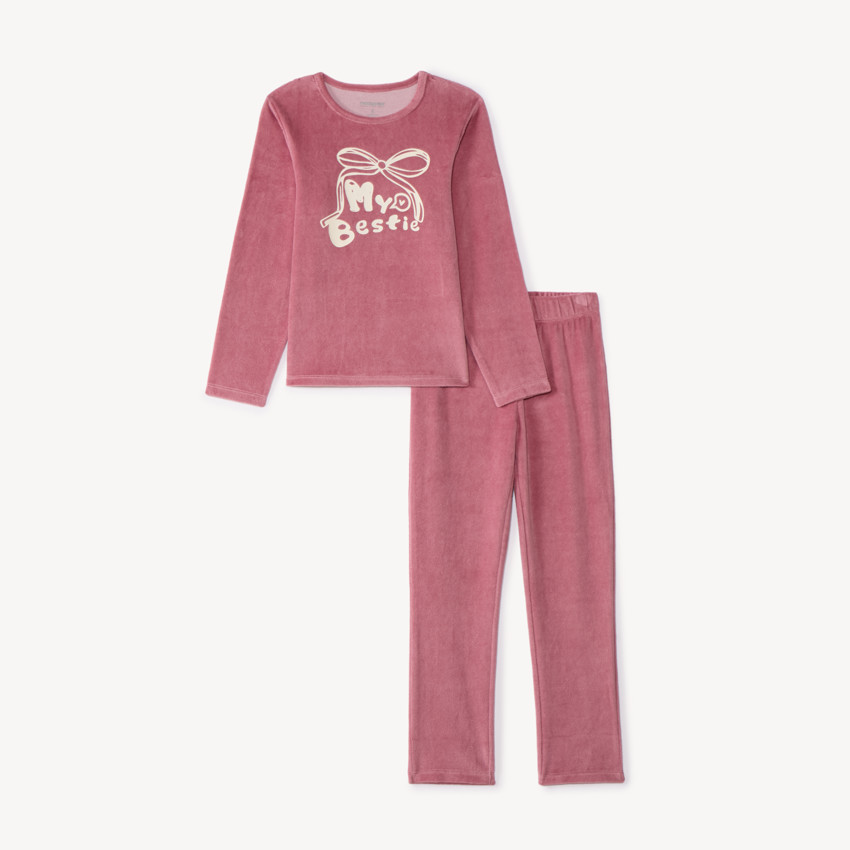 Pyjama 2 pièces fille en velours print fantaisie 