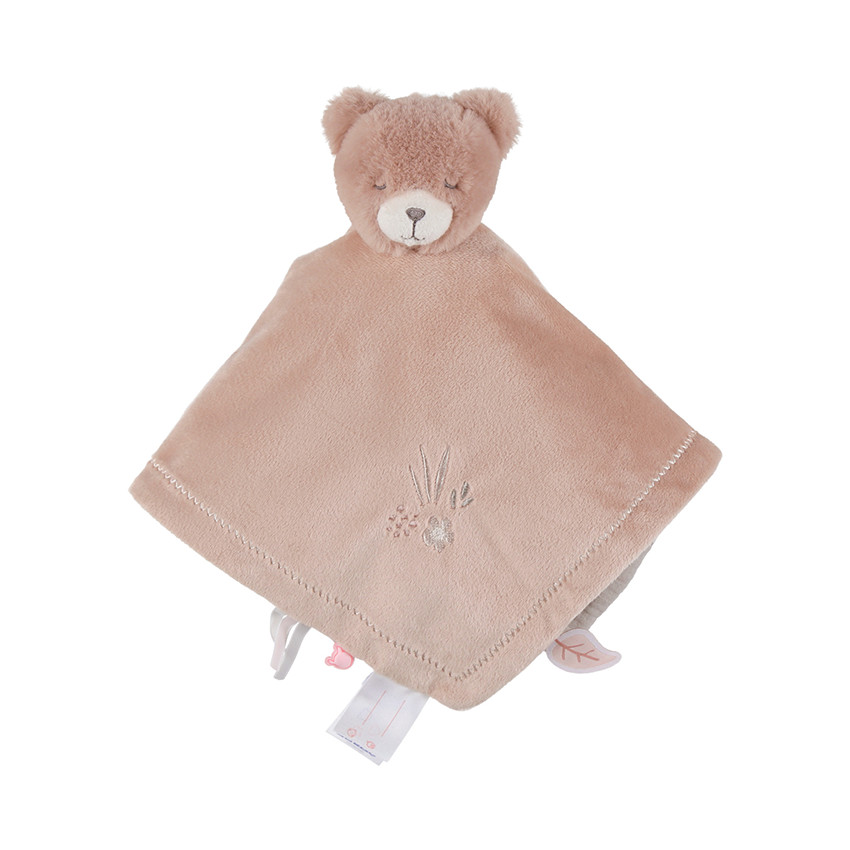 Doudou plat Jour & Nuit Lily l'ours rose/kaki 