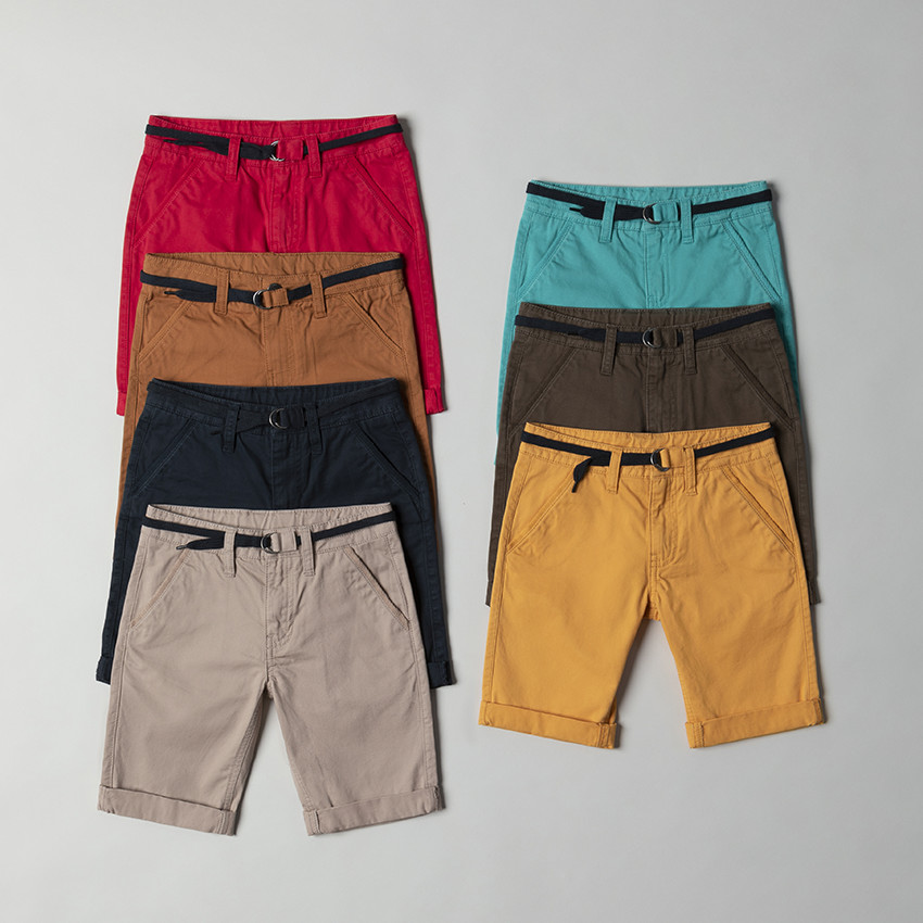 Bermuda en coton uni avec ceinture ajustable 